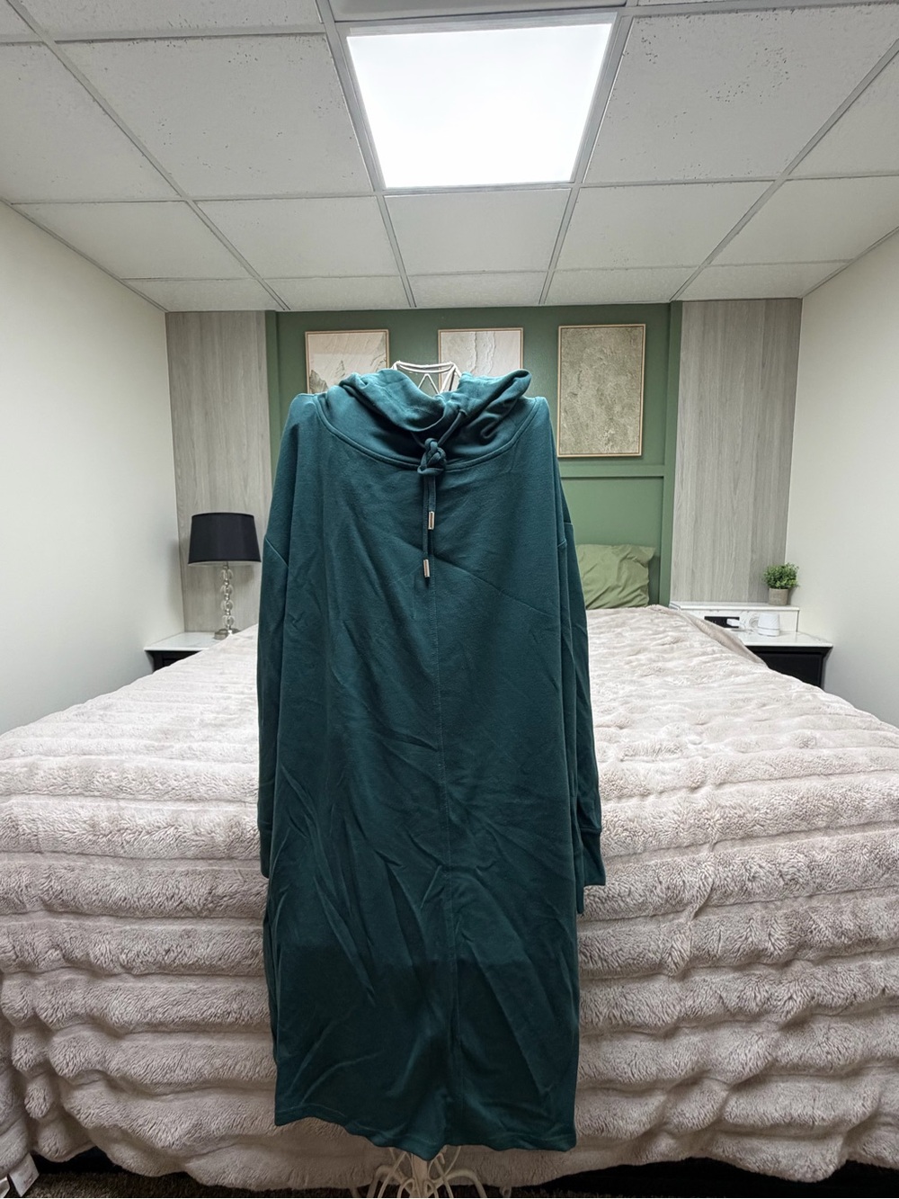 Cynthia Rowley Teal Hooded Sweatshirt Dress Cowl Neck Size Large